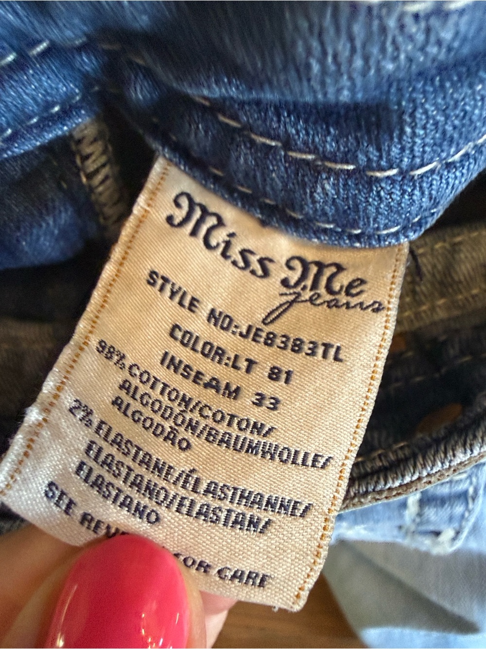 Miss Me Signature Light Blue Straight Leg Jeans Embellished Back Pockets,size 27 - Picture 9 of 9